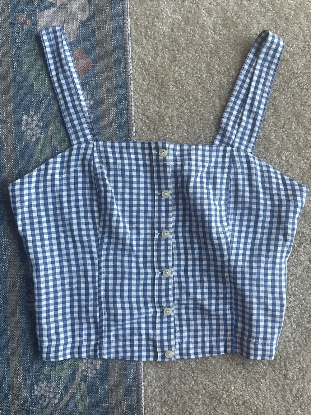 Levi's Blue and White Gingham Button-Front Tank Top